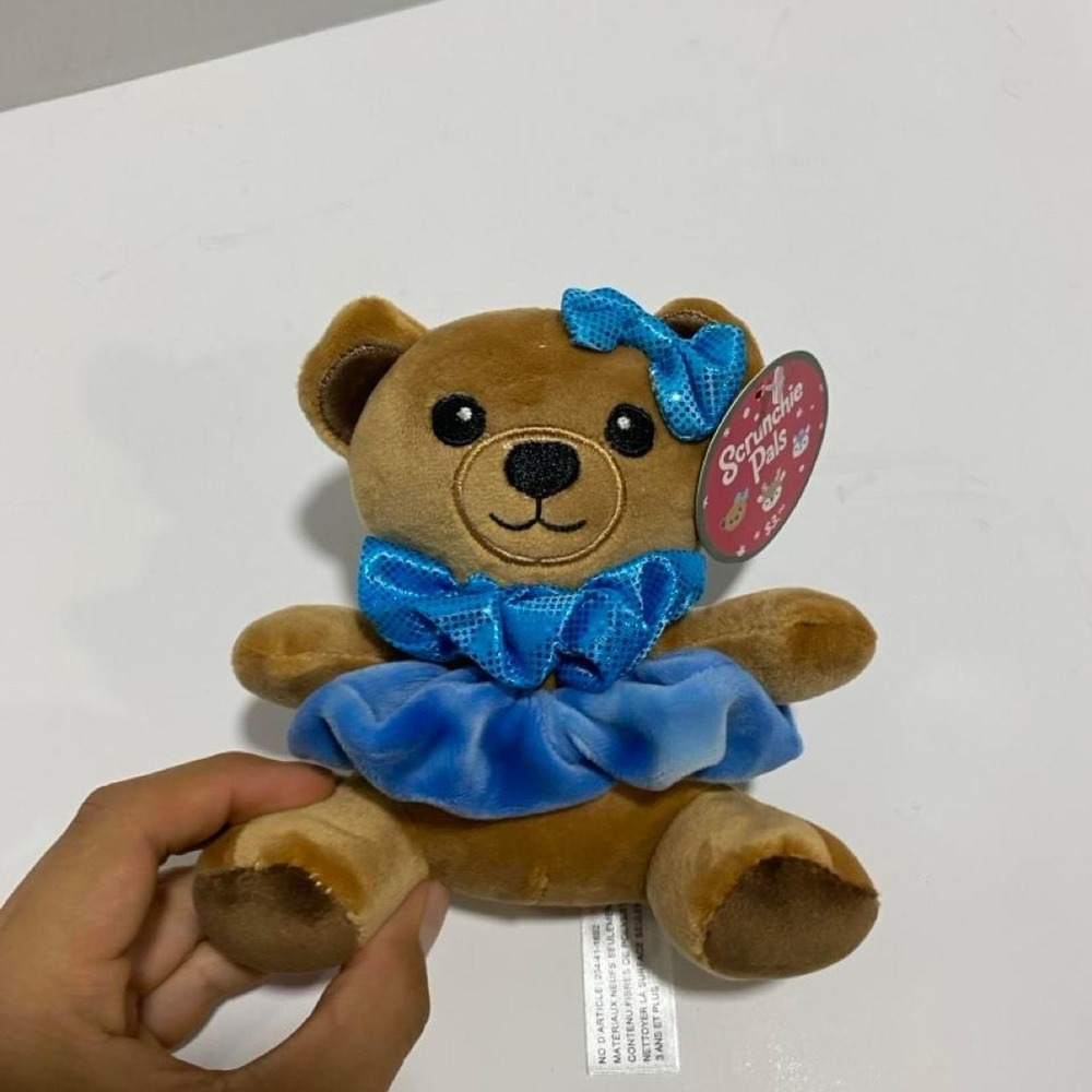 Brown Linzy teddy bear 6"H with blue tutu. SKU-A903#teddybear